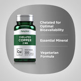 PIPING ROCK Chelated Copper (Amino Acid Chelate), 2 mg, 300 VEGETARIAN Tablets