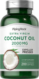 PIPING ROCK Coconut Oil (Extra Virgin), 2000 mg per serving, 200 Quick Release Softgels