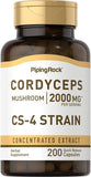 PIPING ROCK Cordyceps Mushroom, 2000 mg (per serving), 200 Quick Release Capsules