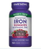NATURE'S TRUTH Essential Iron Gummies + B Vitamins, Zinc, 150 VEGAN Gummies, Grape Flavour
