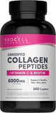 NEOCELL Advanced, Collagen Peptides + Vitamin C & Biotin, 360 Caplets, 6000 mg Serving, Grass Fed