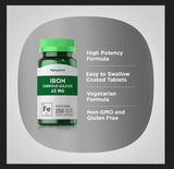 PIPING ROCK Iron Ferrous Sulfate, 65 mg, 250 Coated Tablets, Vegetarian