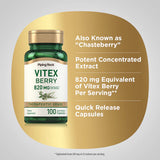 PIPING ROCK Vitex (Chasteberry Fruit), 820 mg, 100 Quick Release Capsules