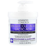ADVANCED CLINICALS, 10% Glycolic Acid, Lactic Acid, Exfoliating Body Cream, 454 g (16 oz)