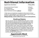 Appetite Suppressant Diet Blend Capsules | Weight Management | Glucomannan, Green Tea & Caffeine | UK