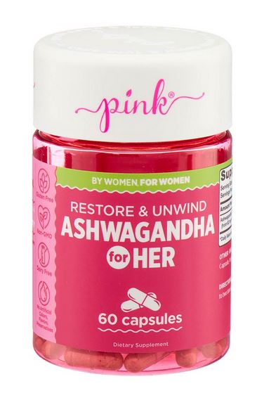 PINK Ashwagandha for Her, 60 Capsules, Restore and Unwind, By Women For Women