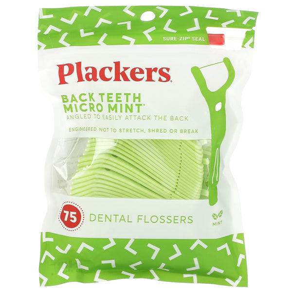 PLACKERS, Back Teeth Micro Mint, 75 Dental Flossers, Mint