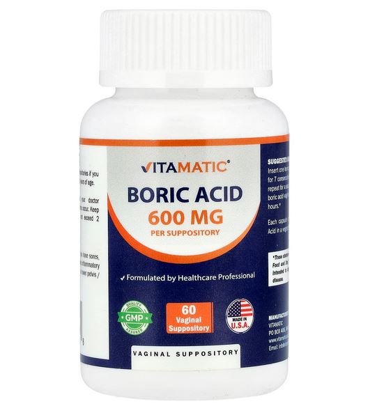 VITAMATIC Boric Acid, 600 mg, 60 Capsules, Vaginal Suppositories