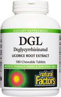 NATURAL FACTORS, DGL, 180 Chewable TABLETS, 400mg - Deglycyrrhizinated Licorice Root Extract, VEGETARIAN, VEGAN