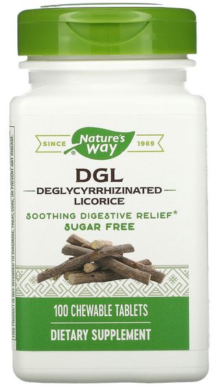 NATURE'S WAY, DGL, Deglycyrrhizinated Licorice, 100 Chewable Tablets - Vegan, Sugar Free