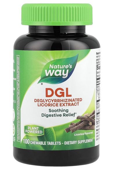 NATURE'S WAY, DGL, Deglycyrrhizinated Licorice, 100 Chewable Tablets - Vegan, Sugar Free