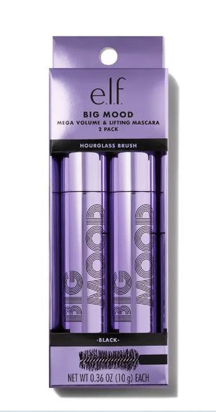 E.L.F. Big Mood Mascara 2 Pack Bundle - Black - Hourglass Brush - 0.30 fl oz, 9 ml Each ELF