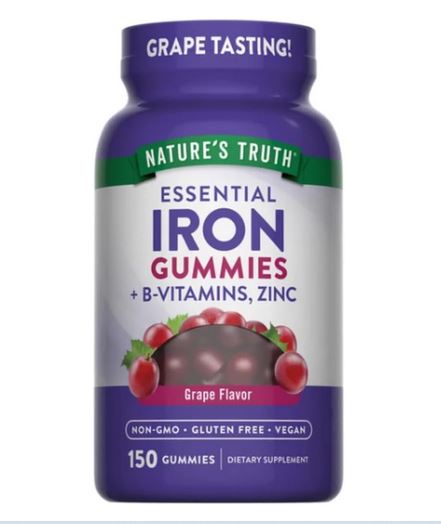 NATURE'S TRUTH Essential Iron Gummies + B Vitamins, Zinc, 150 VEGAN Gummies, Grape Flavour