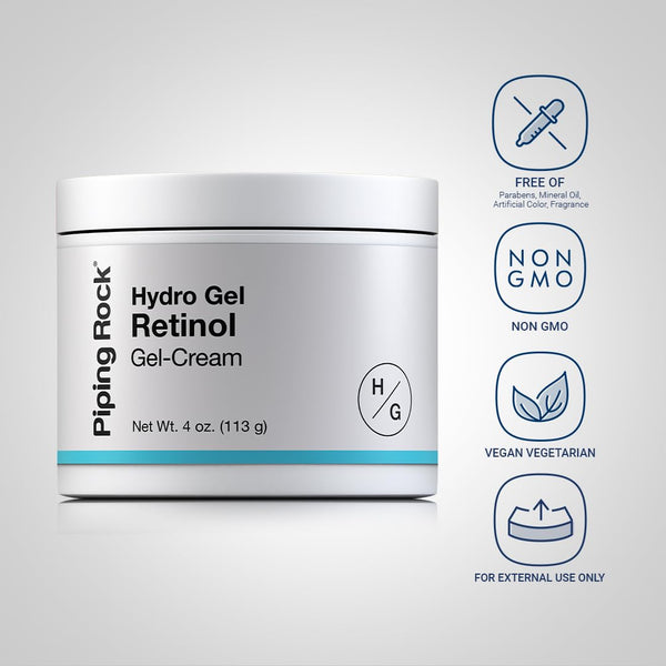 PIPING ROCK Hydro Gel, Retinol Gel Cream, 4 oz (113 g) Tub, VEGAN