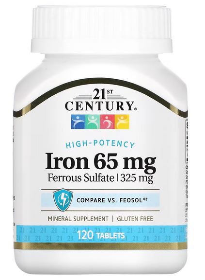 21st CENTURY Iron, 65 mg, 120 Tablets, Mineral, Gluten Free