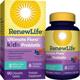 RENEW LIFE Ultimate Flora Kids Probiotic, 3 Billion CFU, 90 Chewable Tablets, Berry-Licious Flavor
