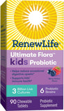 RENEW LIFE Ultimate Flora Kids Probiotic, 3 Billion CFU, 90 Chewable Tablets, Berry-Licious Flavor