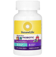RENEW LIFE Ultimate Flora Kids Probiotic, 3 Billion CFU, 30 Chewable Tablets, Berry-Licious Flavor