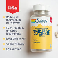 SOLARAY Magnesium Glycinate, 120 VEGAN Capsules, 350 per Serving, High Absorption