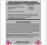 Monster Gain Weight Gainer Supplement | Creatine, BCAA & Leucine Capsules