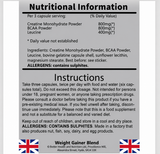 Monster Gain Weight Gainer Supplement | Creatine, BCAA & Leucine Capsules