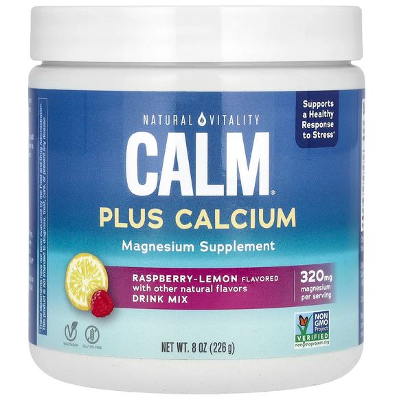 NATURAL VITALITY CALM Magnesium Supplment, & Calcium, Raspberry-Lemon, 8 oz (226 g) 1