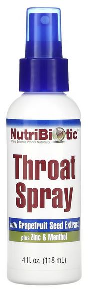 NUTRIBIOTIC Throat Spray with Grapefruit Seed Extract plus Zinc & Menthol, 4 fl oz (118 ml)