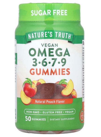 NATURE'S TRUTH Vegan Omega 3-6-7-9 Gummies, Natural Peach, 50 Gummies