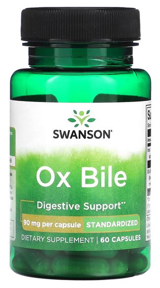 SWANSON Ox Bile, 90 mg, 60 Capsules, with Iron