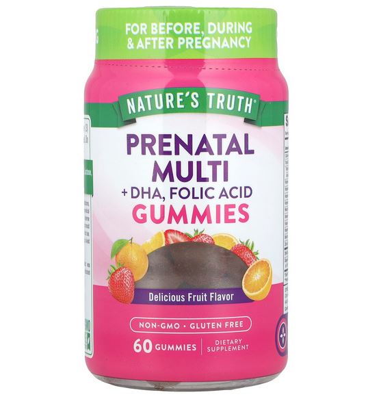 NATURE'S TRUTH Prenatal Multi + DHA, Folic Acid, 60 Gummies, Delicious Fruit Flavour