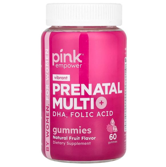 PINK Prenatal Multi Gummies + DHA, Folic Acid, 60 Gummies, Natural Fruit Flavour