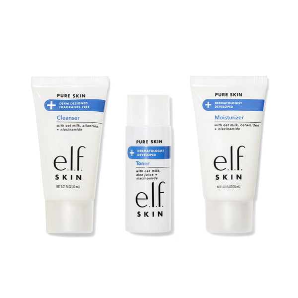 E.L.F. Pure Skin, Back to Basic Mini Kit, 3 Items, (Cleanser, Toner & Moisturiser) for Sensitive Skin ELF