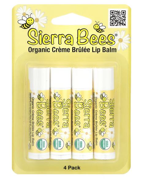 SIERRA BEES Organic Lip Balms, Creme Brulee (Vanilla), 4 Pack, 0.15 oz (4.25 g) Each