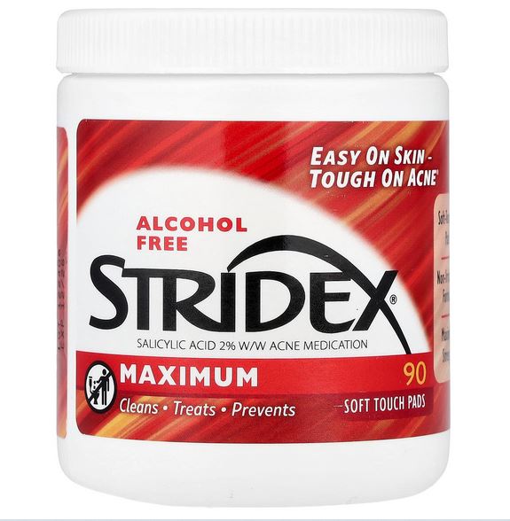 STRIDEX, Maximum, 90 Soft Touch Pads, Alcohol Free, Acne, Stridex Pads UK