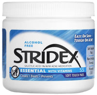 STRIDEX Essential with Vitamins, Alcohol Free, 55 Soft Touch Pads, Acne, Stridex Pads UK