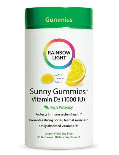 RAINBOW LIGHT Sunny Gummies™, Vitamin D3, 25 mcg (1,000 IU), 50 Vegetarian Gummies, Yummy Lemon