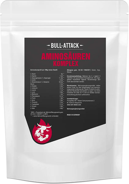 BULL ATTACK 500 Tablets x BCAA + GLUTAMINE Mega Amino Acids, VEGAN, Anabolic Supplement, Protein Bodybuilding Pack