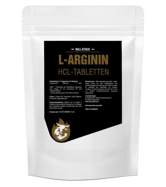 BULL ATTACK L-Arginine HCL - Massive 250 Tablets Pack, 3000mg Serving - Body Building Amino Acid