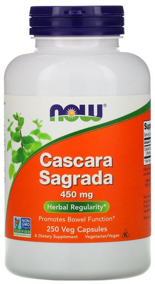 NOW Cascara Sagrada 450mg 250 Vegetarian Vegan Capsules 