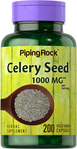 PIPING ROCK Celery Seed 1000mg per 2 Capsule Serving 200 VEGETARIAN Capsules