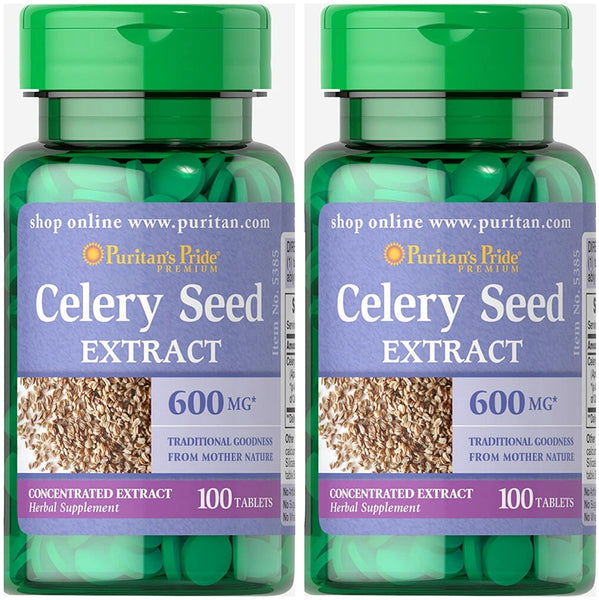 PURITAN'S PRIDE Celery Seed Extract 600mg 200 Tablets, 2 BOTTLE PACK (100 TABLETS PER BOTTLE)