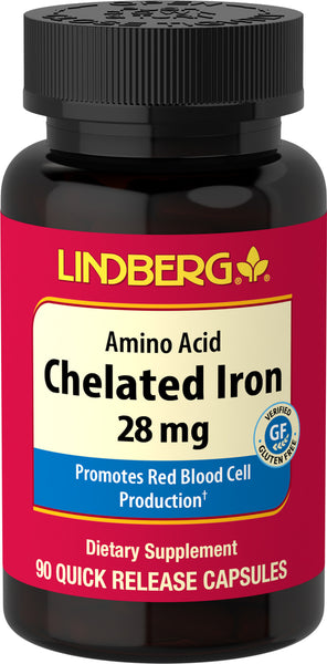 LINDBERG Chelated Iron 28mg - 180 CAPSULES  Amino Acid  GLUTEN FREE