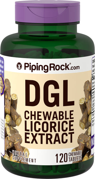 PIPING ROCK DGL Chewable Licorice Extract, 120 Chewable TABLETS - Vegetarian - Deglycyrrhizinated LIQUORICE