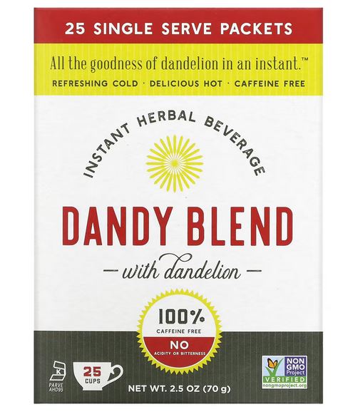 DANDY BLEND, Instant Herbal Beverage with Dandelion, 25 Single Serving Pouches - Caffeine Free, Gluten Free