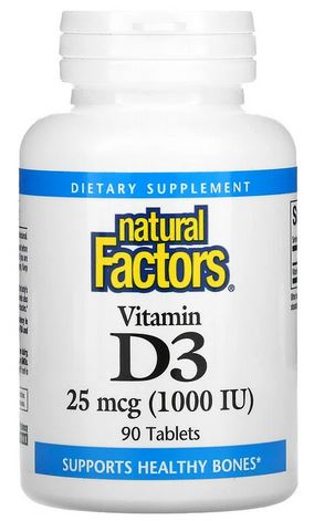 NATURAL FACTORS, Vitamin D3, 25 mcg (1,000 IU), 90 TABLETS, CLEARANCE STOCK EXP 10/2023