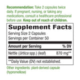 NATURE'S WAY Nettle Leaf, 870mg per 2 Capsule Serving, 100 VEGAN Capsules