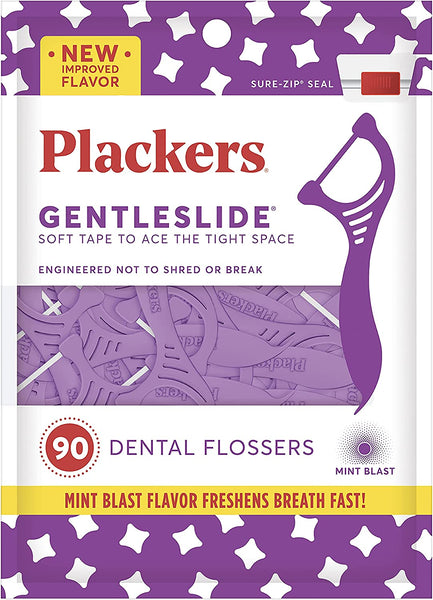 PLACKERS Gentleslide Dental Flossers, Mint Blast, 90 Count 