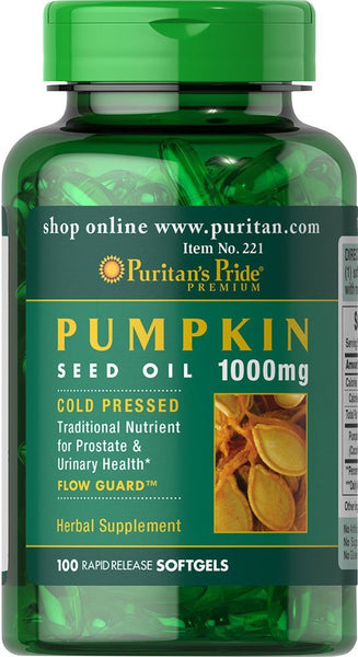 PURITAN'S PRIDE Pumpkin Seed Oil 1000mg, for men, 100 Softgels Capsules