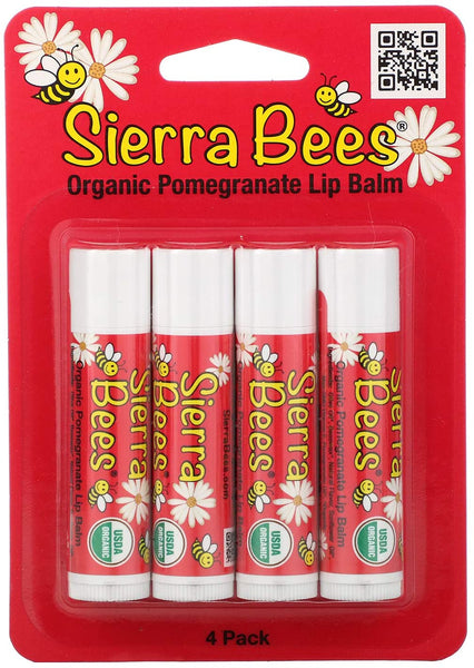 SIERRA BEES, Organic Lip Balms, POMEGRANATE, 4 PACK, 4.25 G Each, FAST FREE P&P