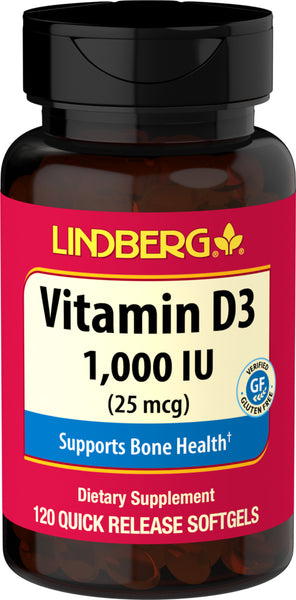 LINDBERG Vitamin D3 1000iu (25 mcg) - 120 Softgel Capsules - MASSIVE 120 DAY SUPPLY (1 a day)